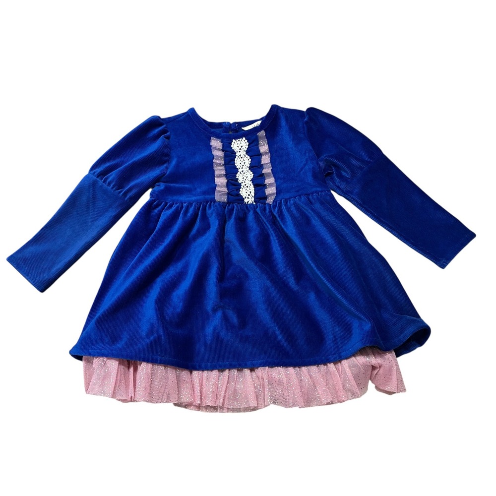 Matilda Jane Royal Blue Corduroy Dress Ruffle Hem Glitter Pink Sparkle Girls 4